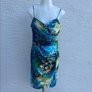 Bisou Bisou Blue Green Print Spaghetti-Strap Mini Dress